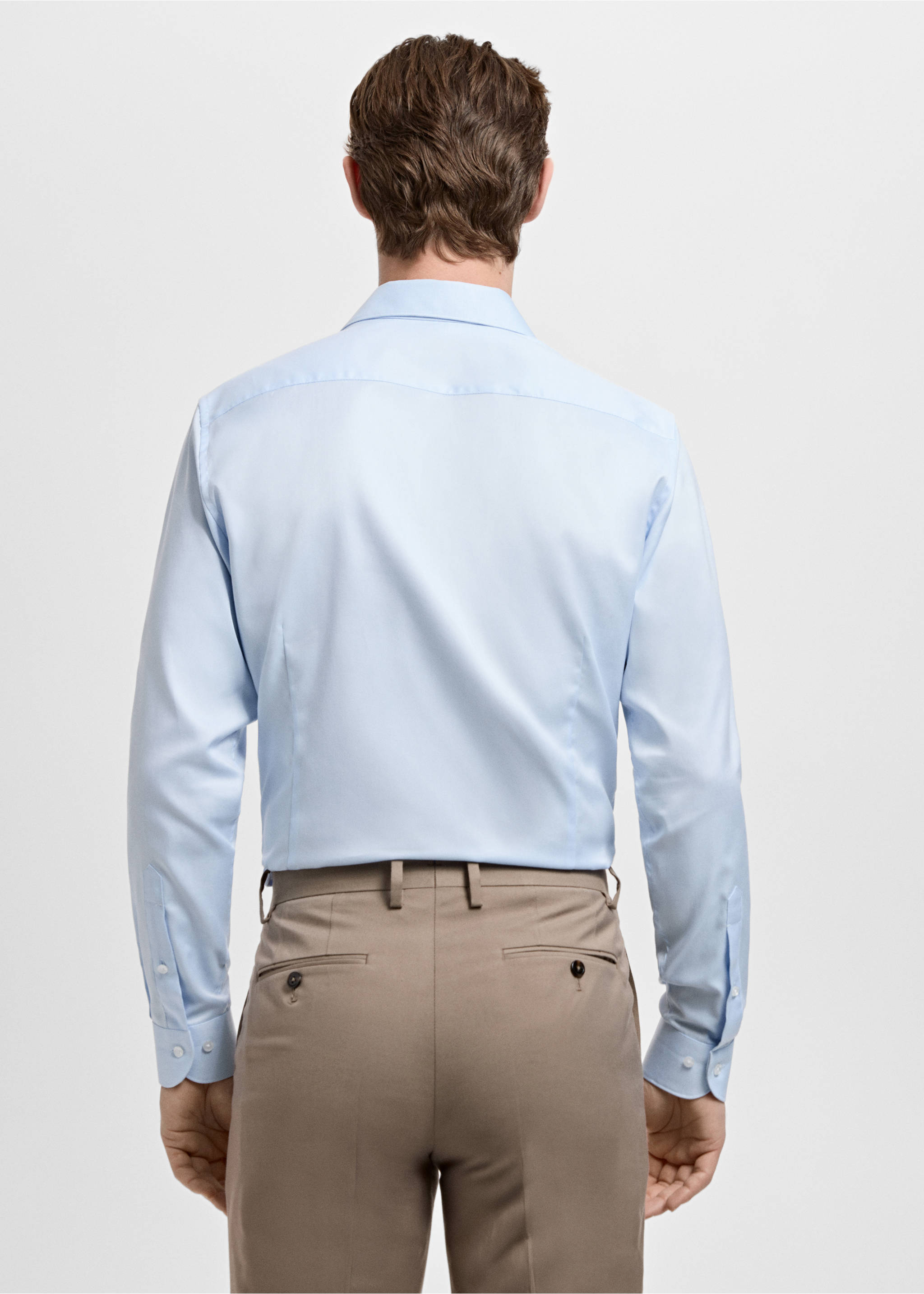 Slim fit 100% cotton structured dress shirt - Reverse of the article, Sky Blue. Ref: 27051253-00.