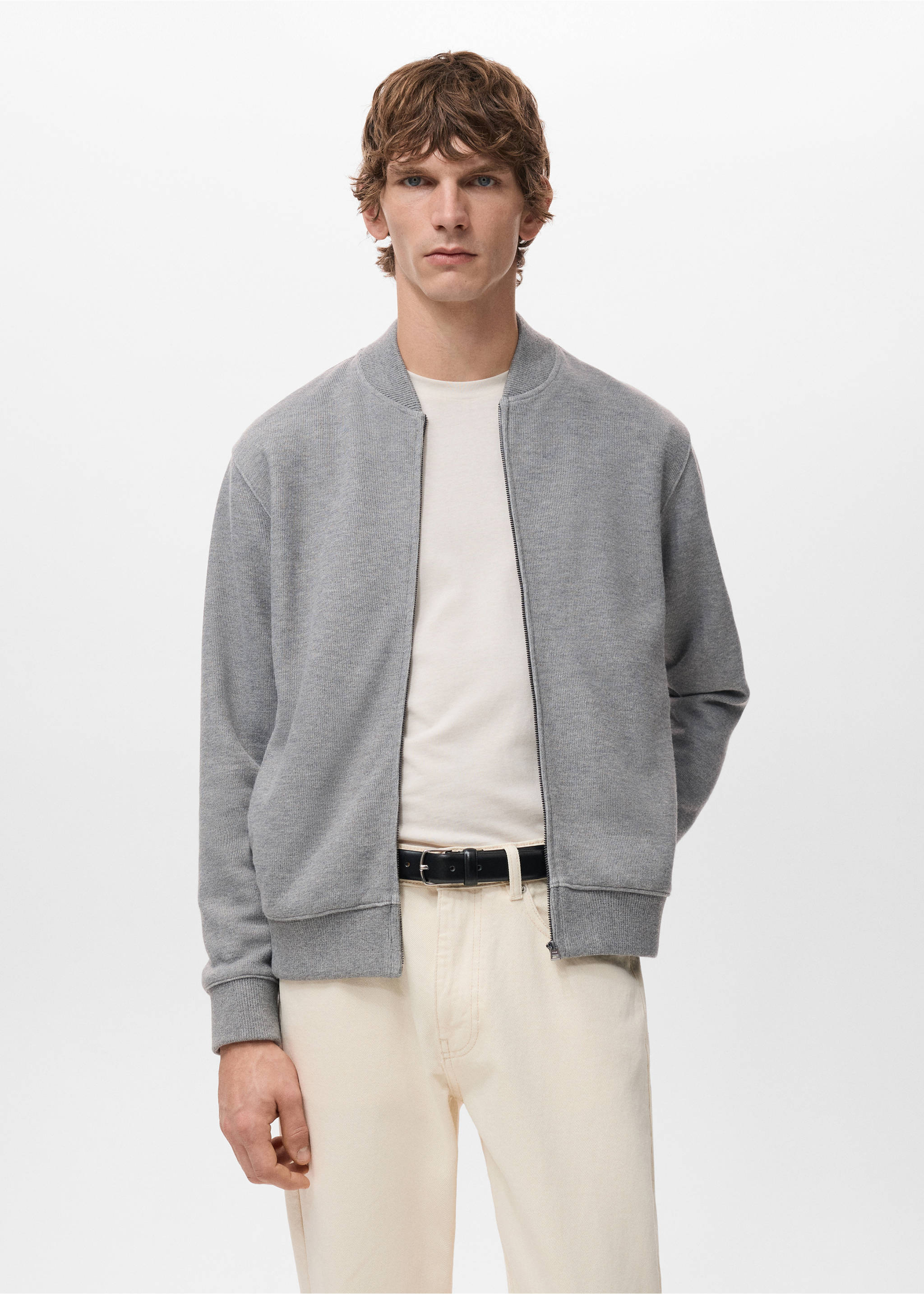 Bomber hoodie with zip - Medium plane, Light Heather Grey. Ref: 27051259-00.