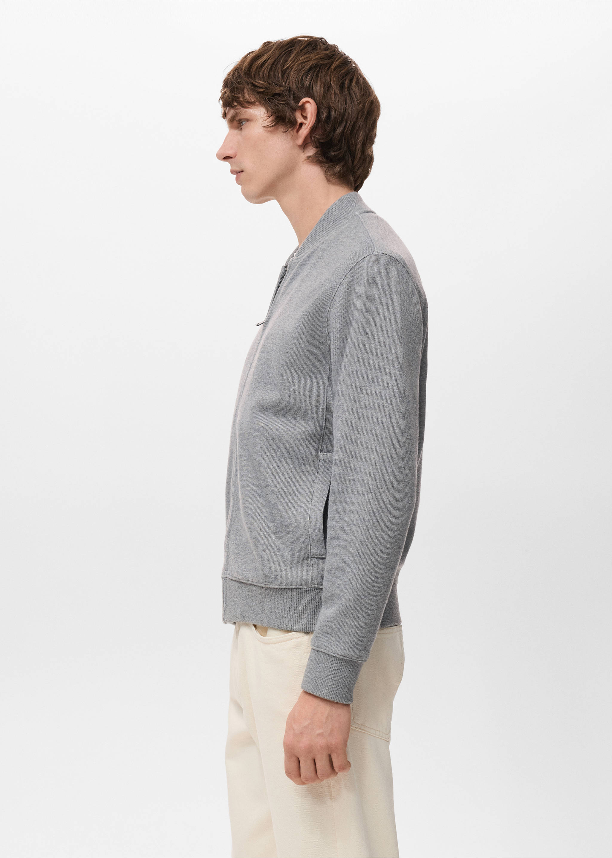 Bomber hoodie with zip - Details of the article 2, Light Heather Grey. Ref: 27051259-00.