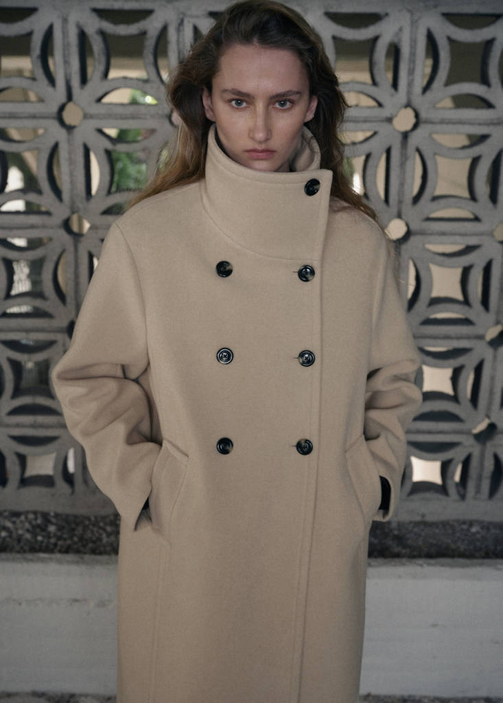 Wool-blend funnel-neck coat — Vanilla