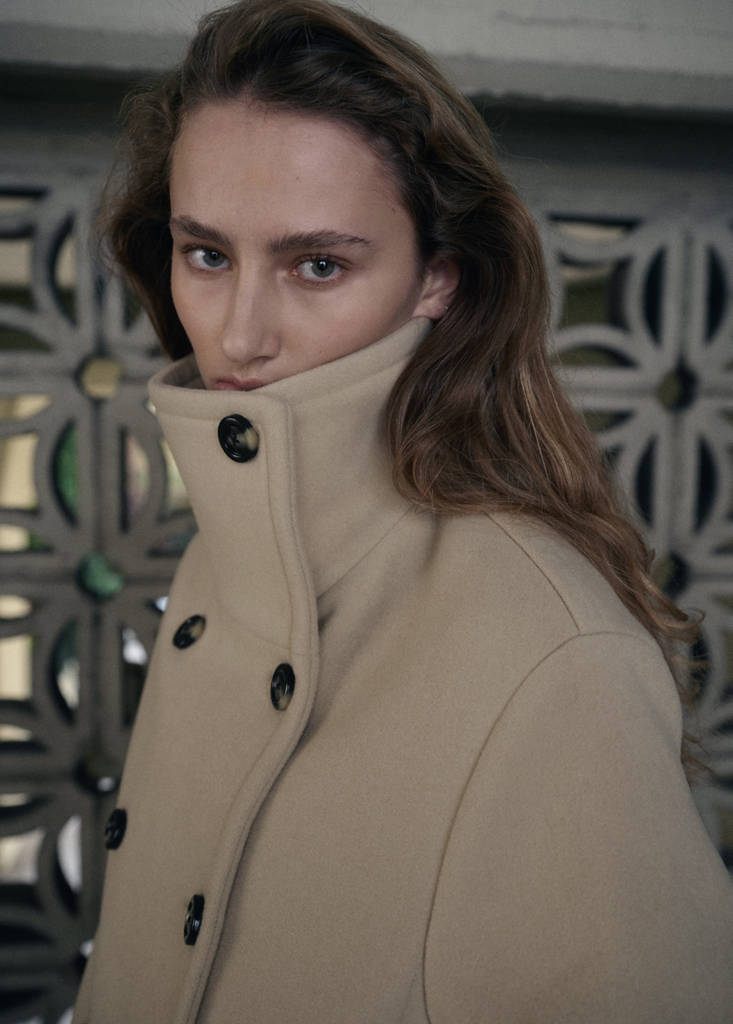 Wool-blend funnel-neck coat — Vanilla