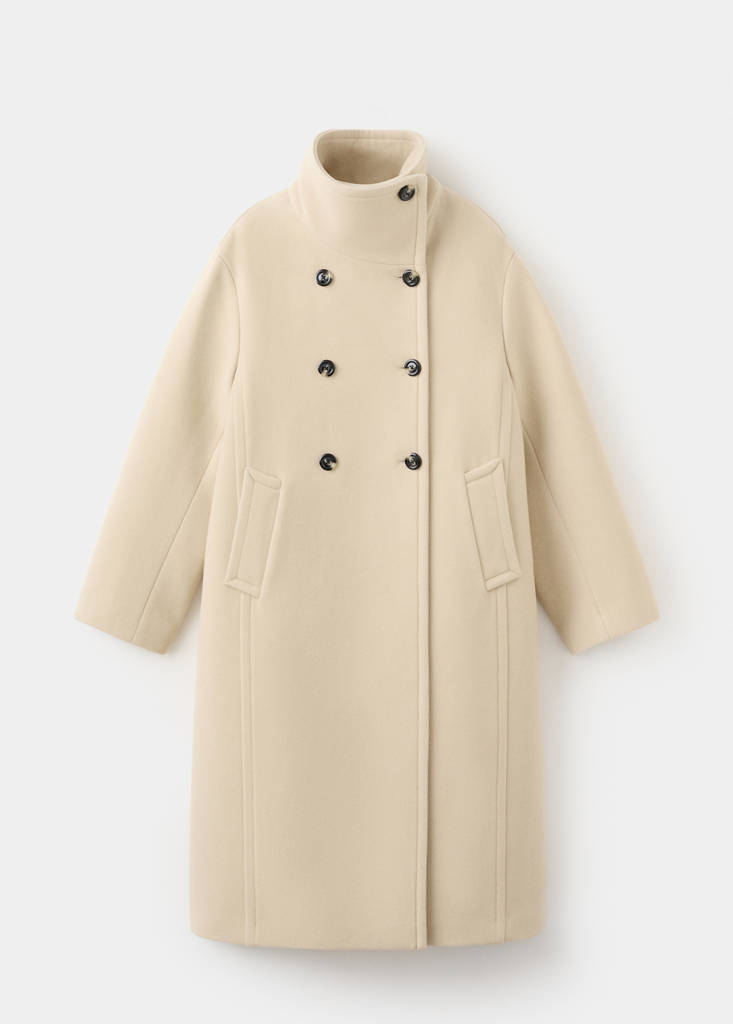 Wool-blend funnel-neck coat — Vanilla