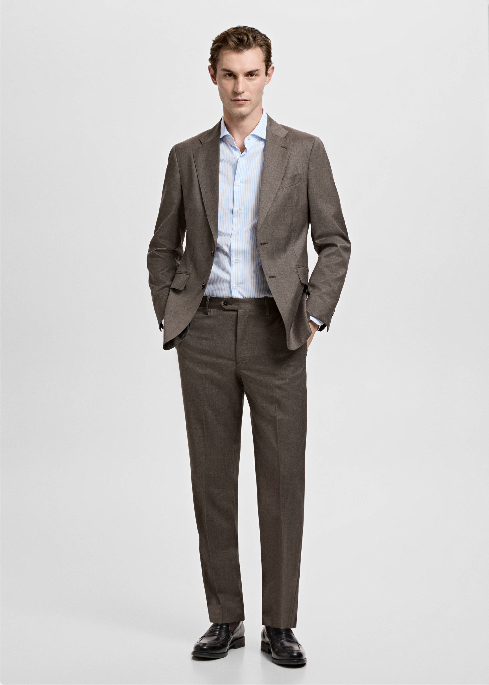 Camisa traje slim fit 100% algodón rayas - Plano general