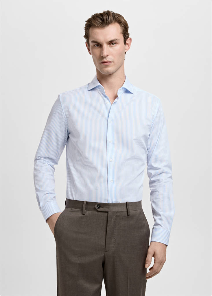 Camisa traje slim fit 100% algodón rayas