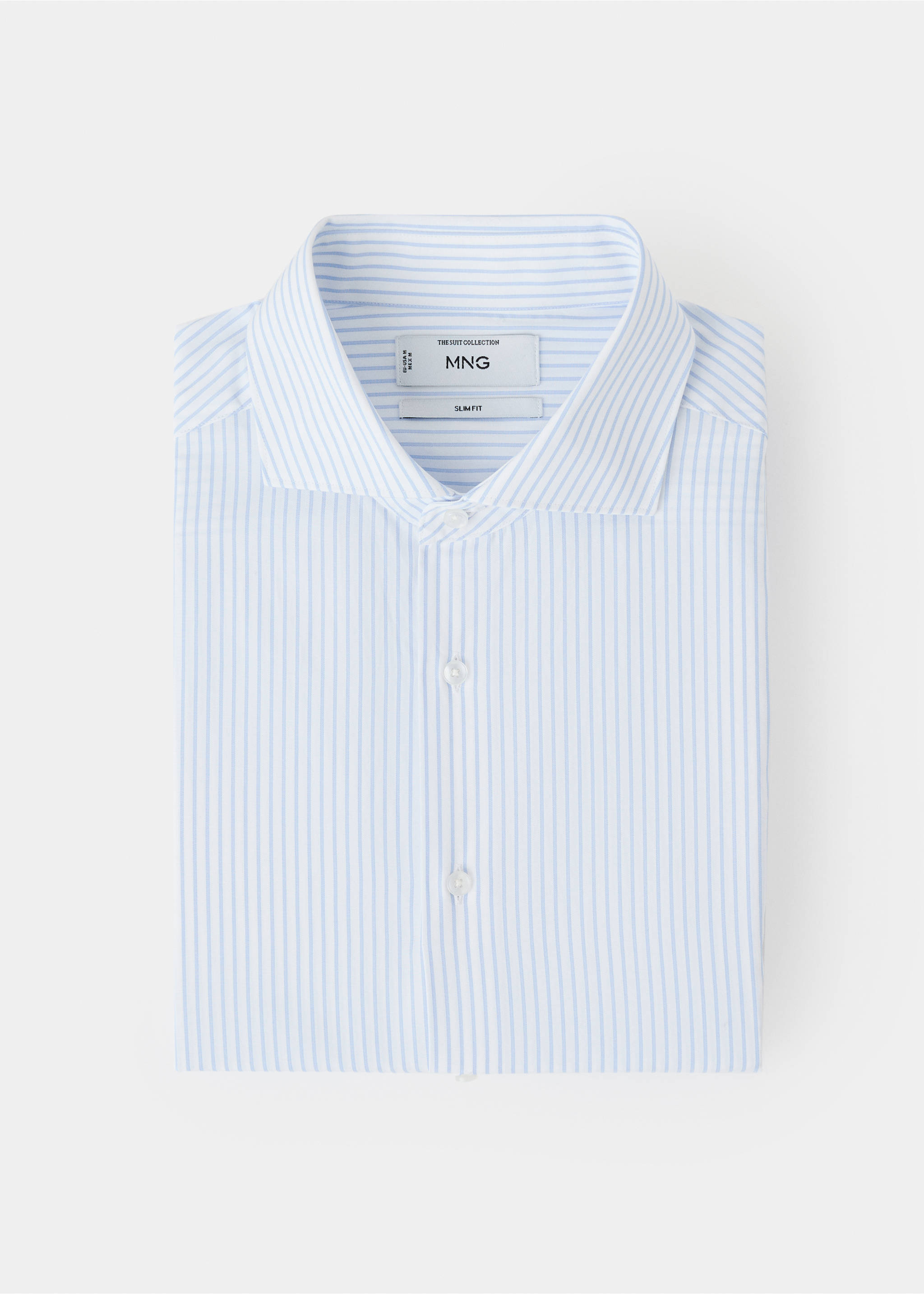 Camisa traje slim fit 100% algodón rayas - Detalle del artículo 9, Azul celeste. Ref: 27051262-00.