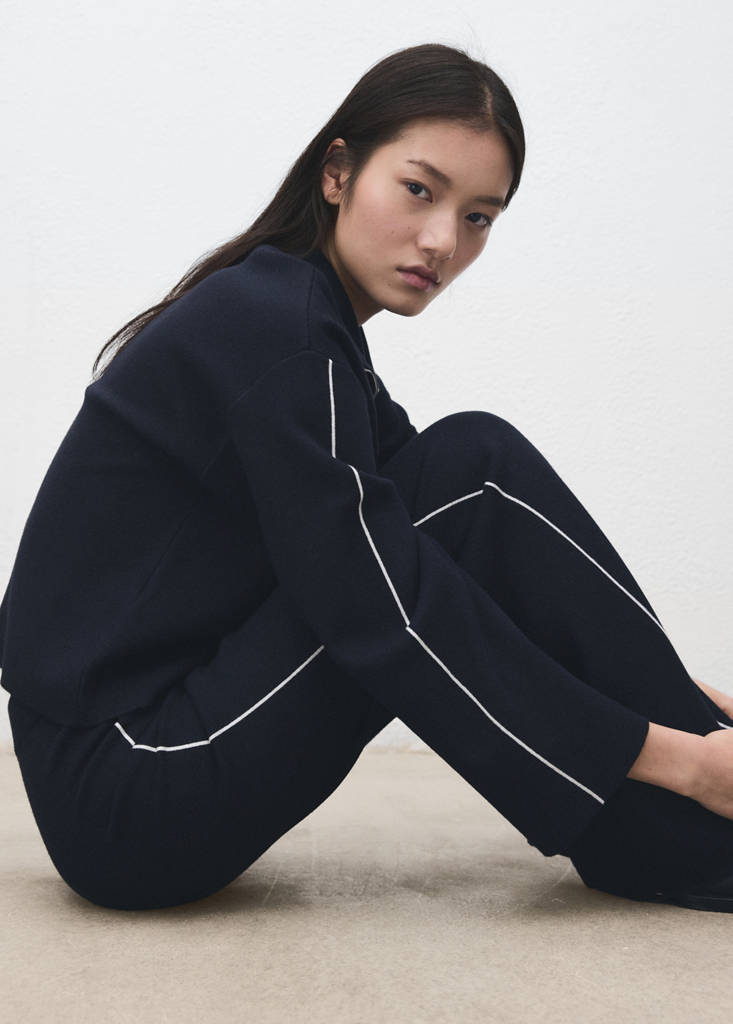 Zip neck contrast-stripe sweater — Navy