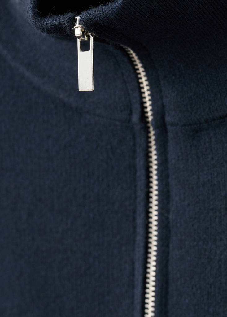 Zip neck contrast-stripe sweater — Navy