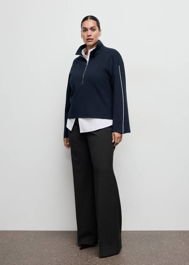 Zip neck contrast-stripe sweater — Navy