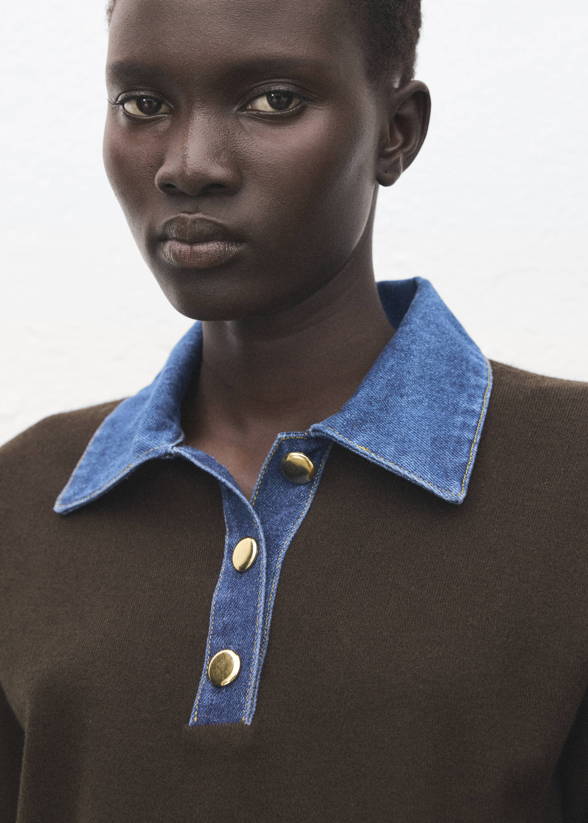 拼接衬衫领毛衣 - null