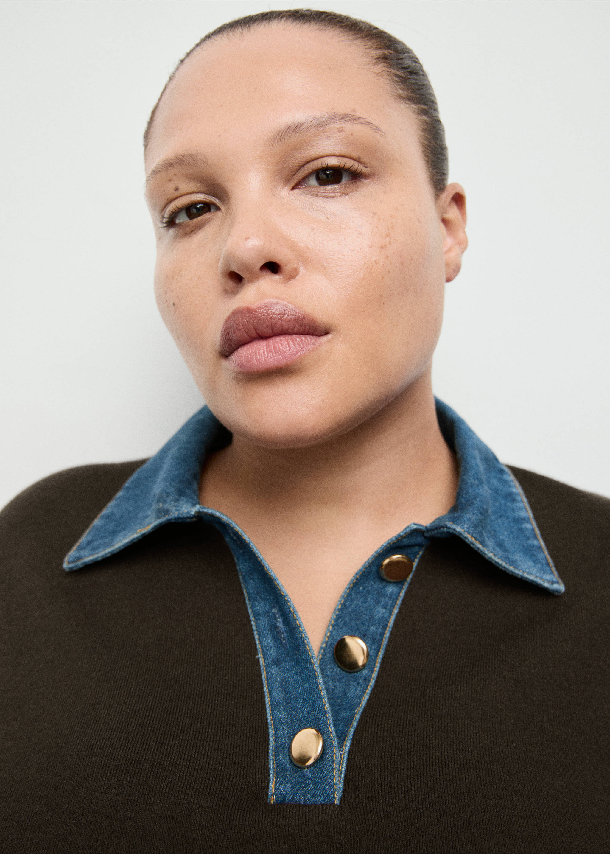 拼接衬衫领毛衣 - null, 巧克力色. Ref: 27051264-00.