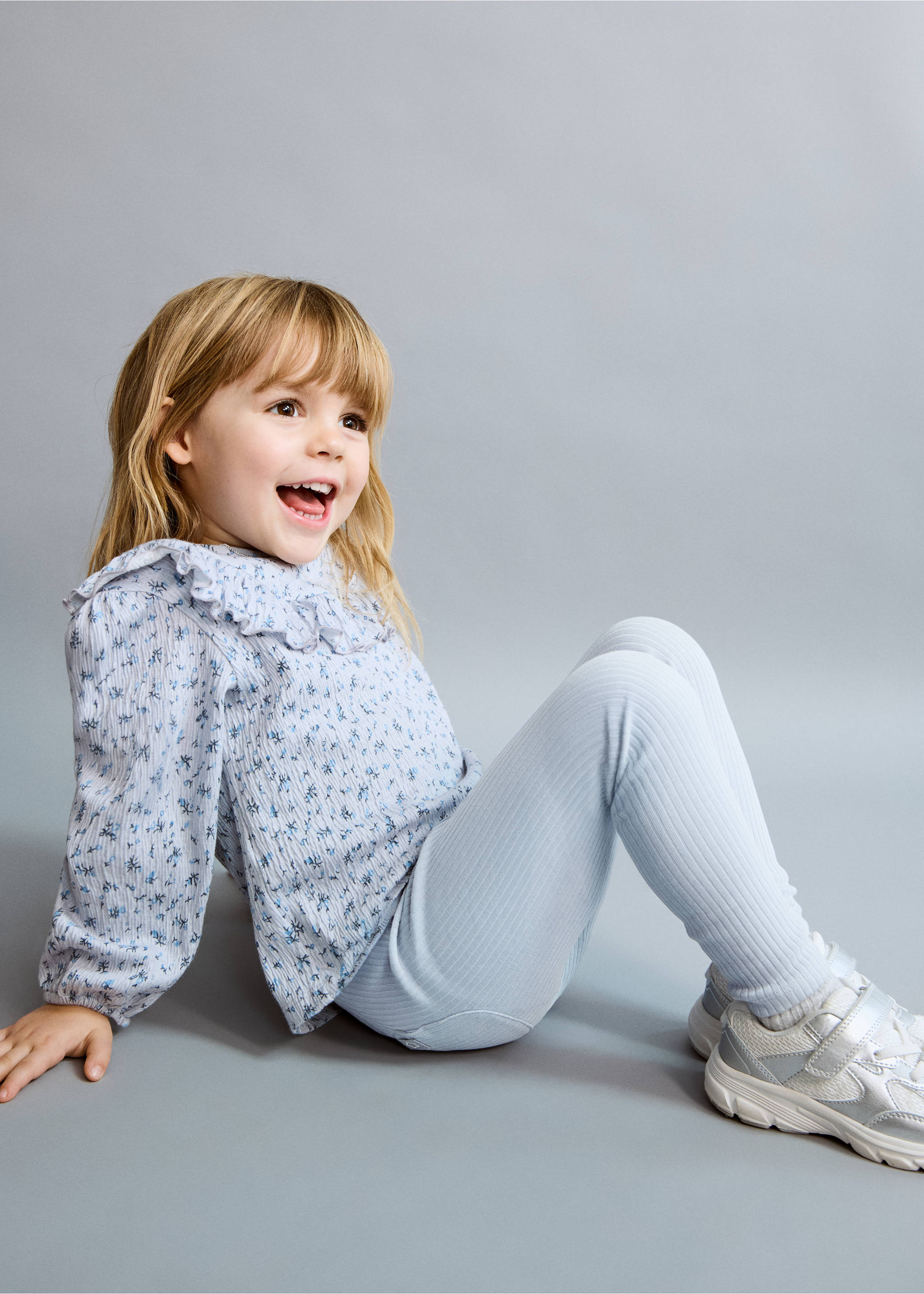 Leggings canalé algodón - Plano medio, Azul. Ref: 27051269-00.