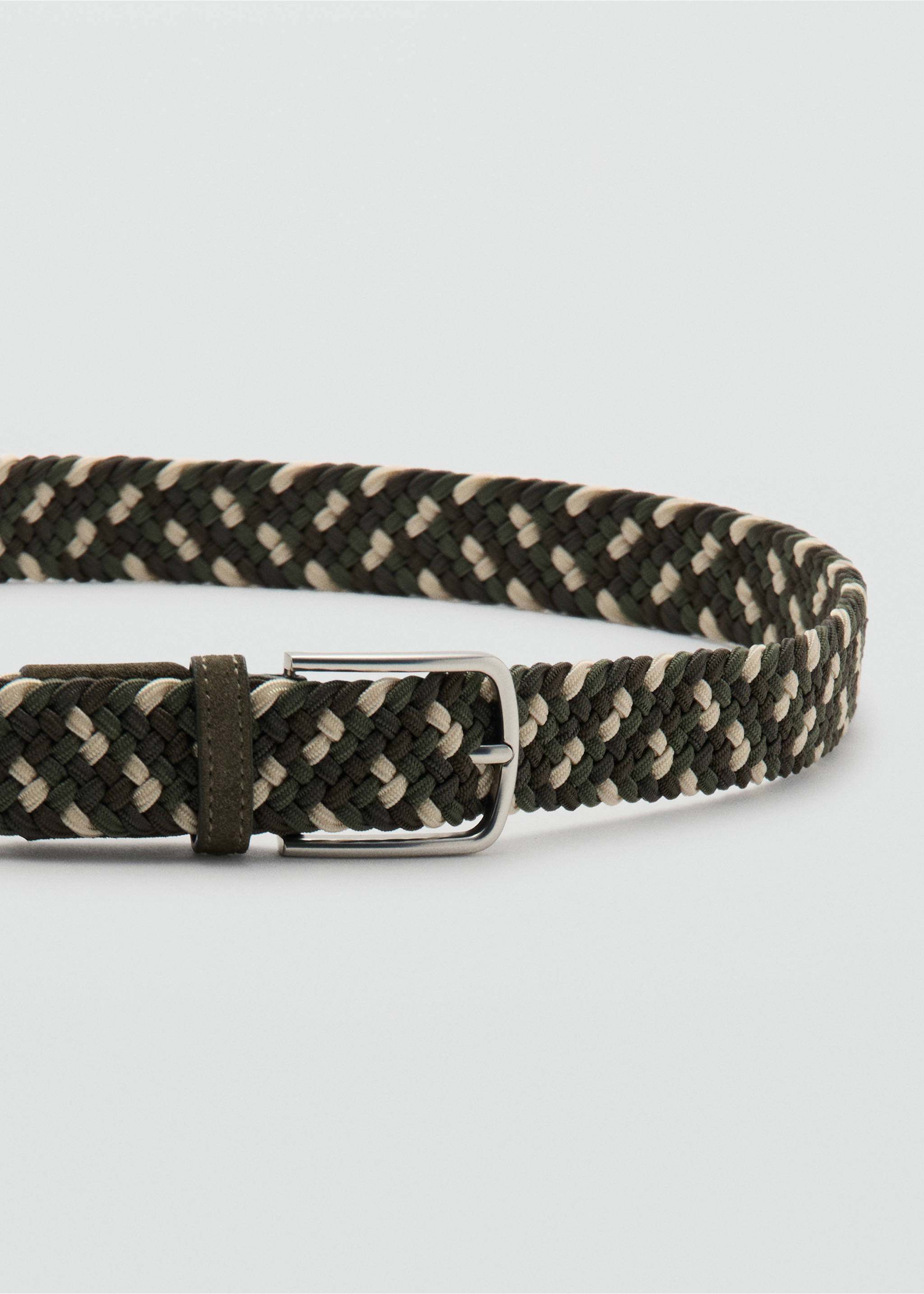 Braided elastic coloured belt - Details of the article 1, Khaki. Ref: 27051276-00.