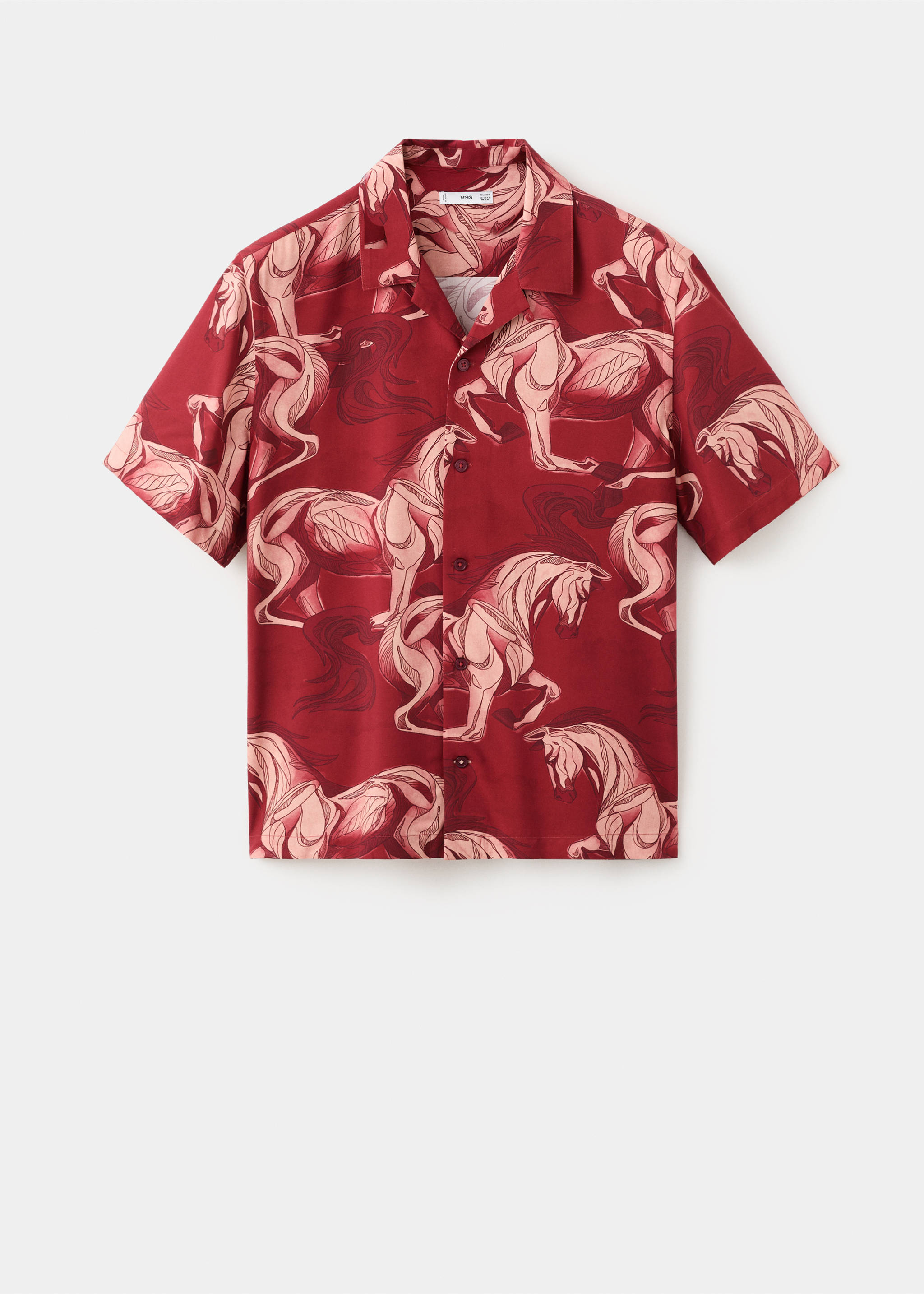 Printed flowing shirt with bowling collar - Article without model, Red. Ref: 27051278-00.