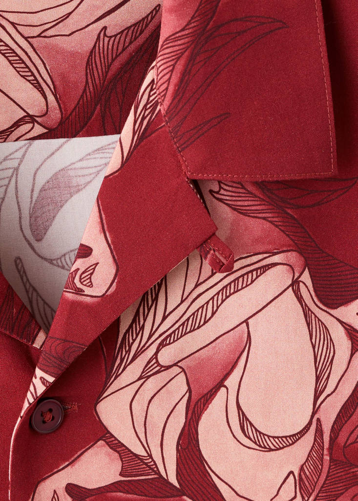 Printed flowing shirt with bowling collar — Red