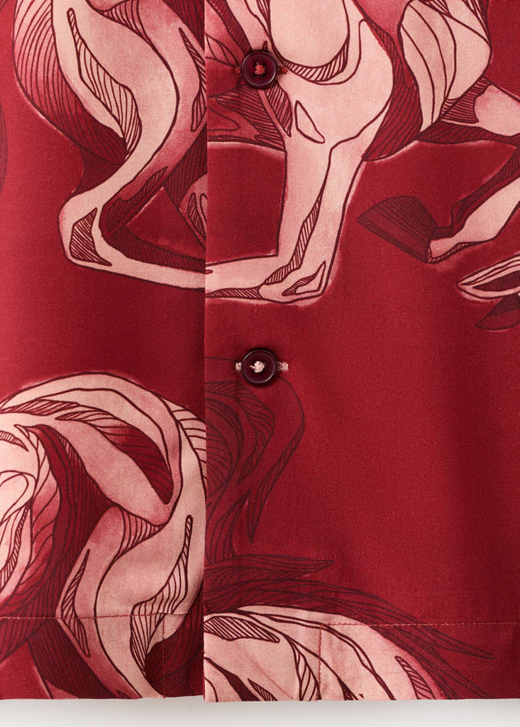 Printed flowing shirt with bowling collar — Red