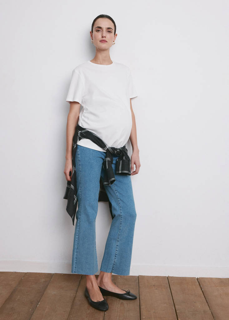 Maternity flared cropped jeans — Medium Blue