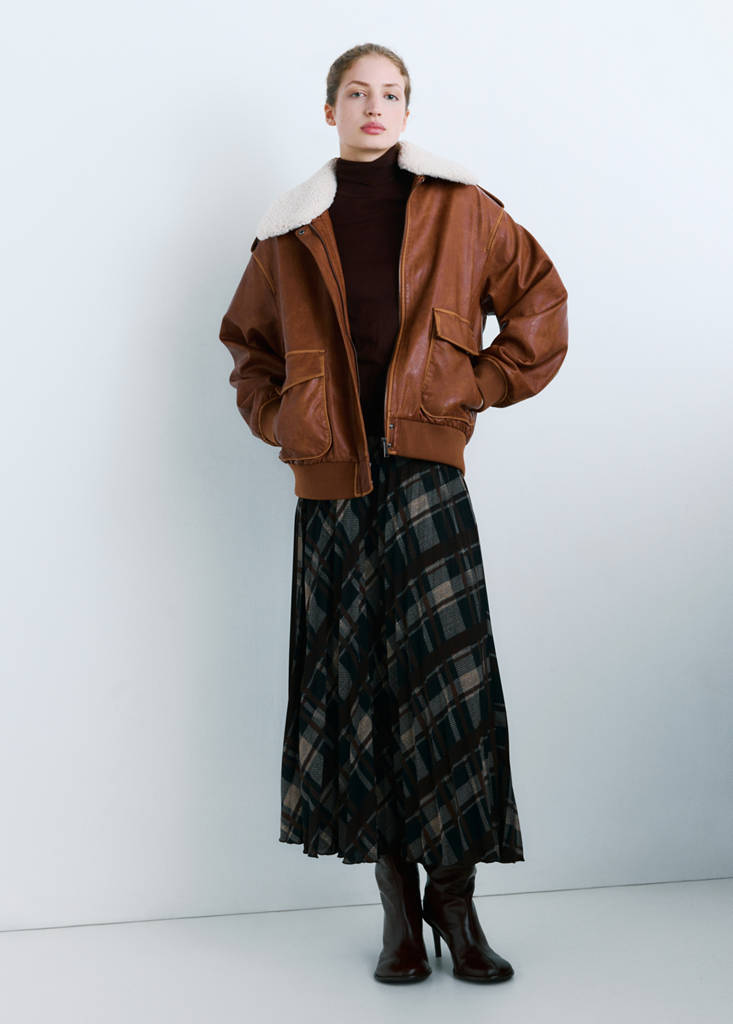 Oversized jacket with borg collar — Brown