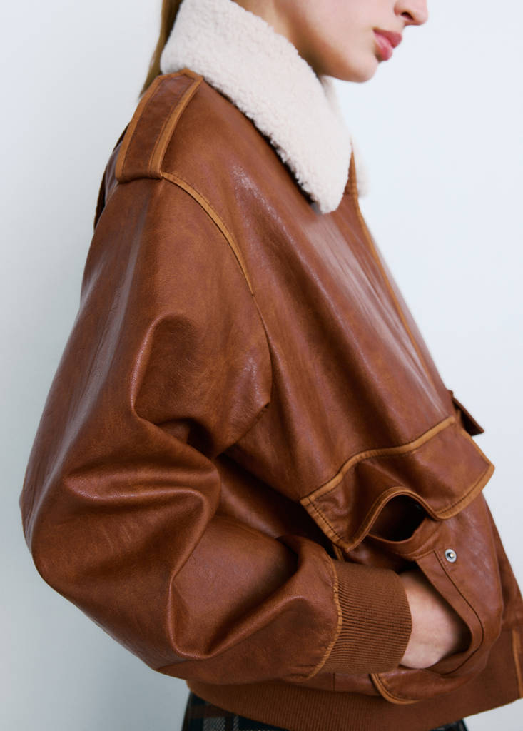 Oversized jacket with borg collar — Brown
