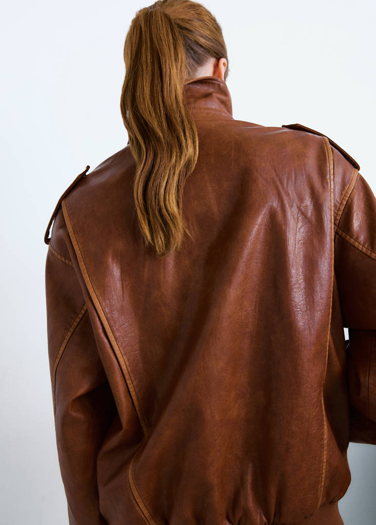 Oversized jacket with borg collar — Brown