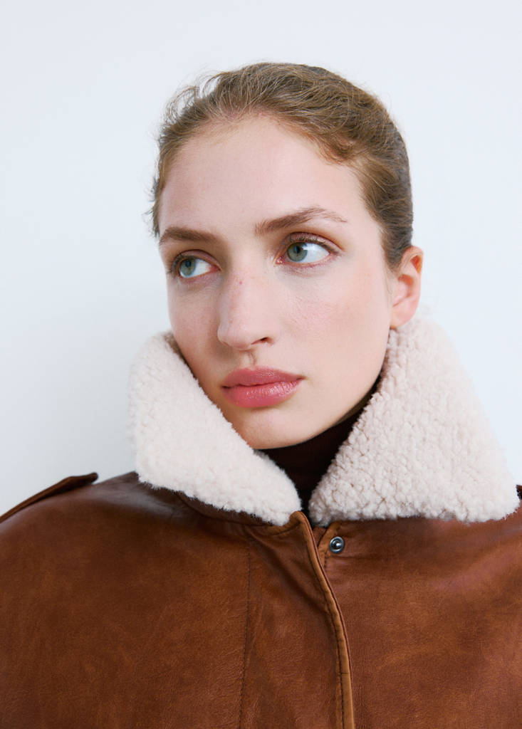 Oversized jacket with borg collar — Brown