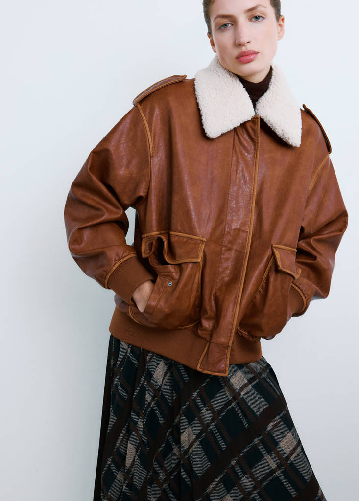 Oversized jacket with borg collar — Brown