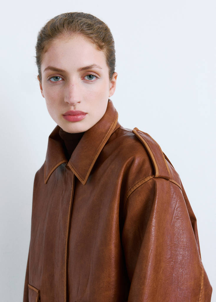 Oversized jacket with borg collar — Brown