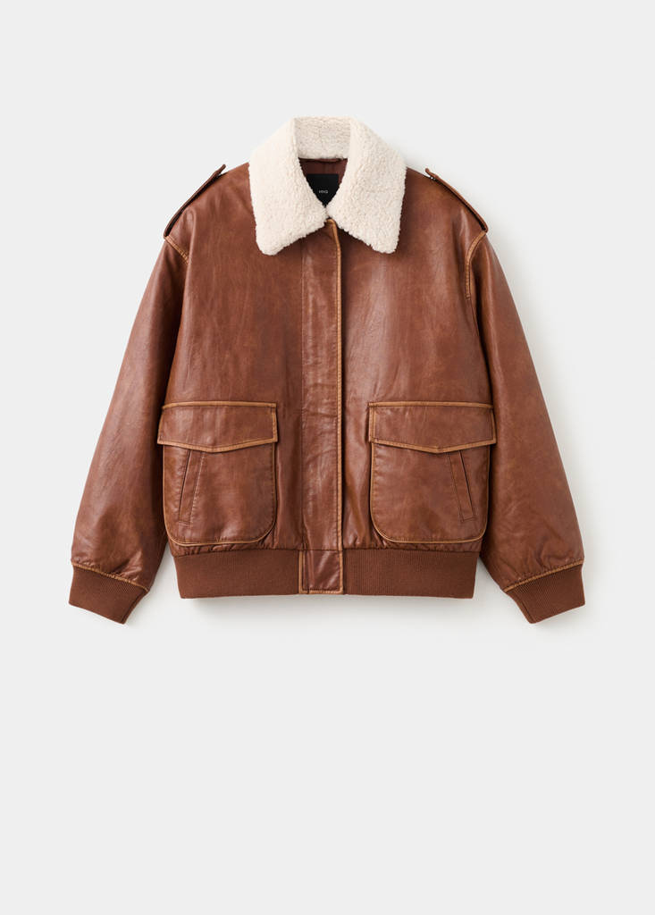 Oversized jacket with borg collar — Brown
