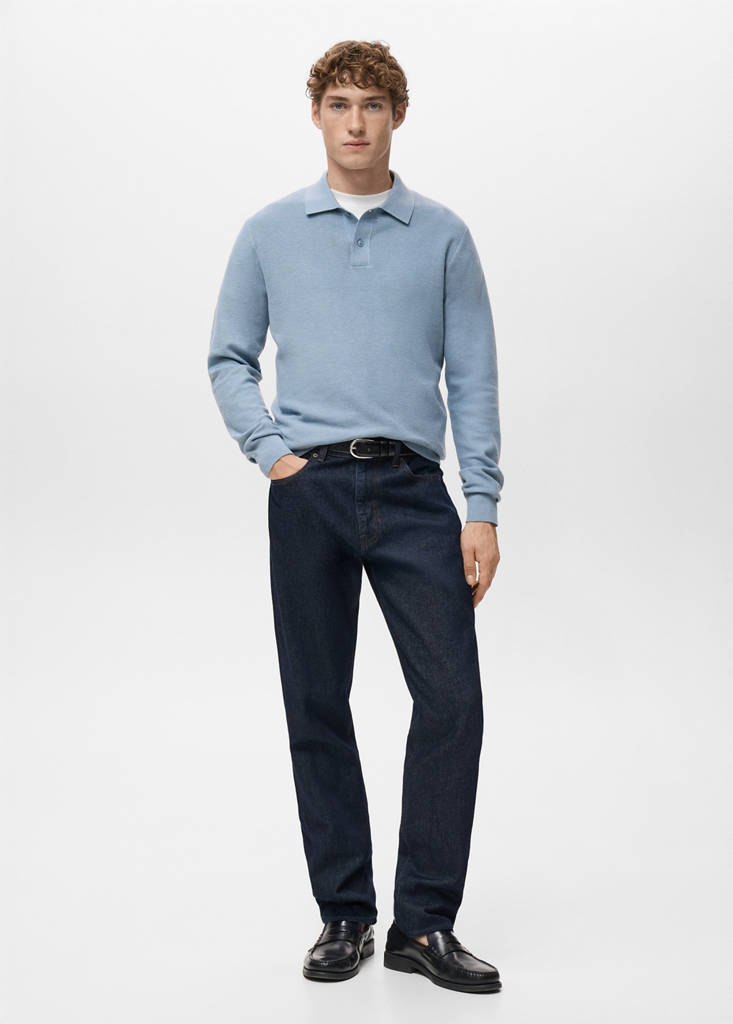 Micro-structured cotton polo shirt — Sky Blue