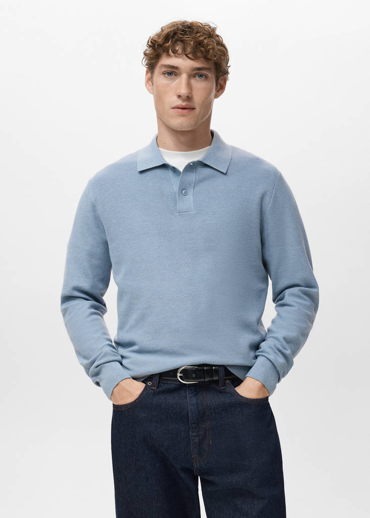 Micro-structured cotton polo shirt — Sky Blue