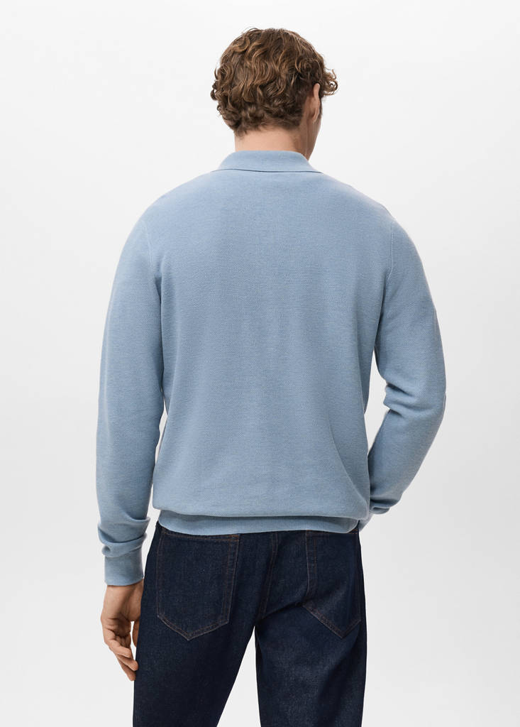 Micro-structured cotton polo shirt — Sky Blue