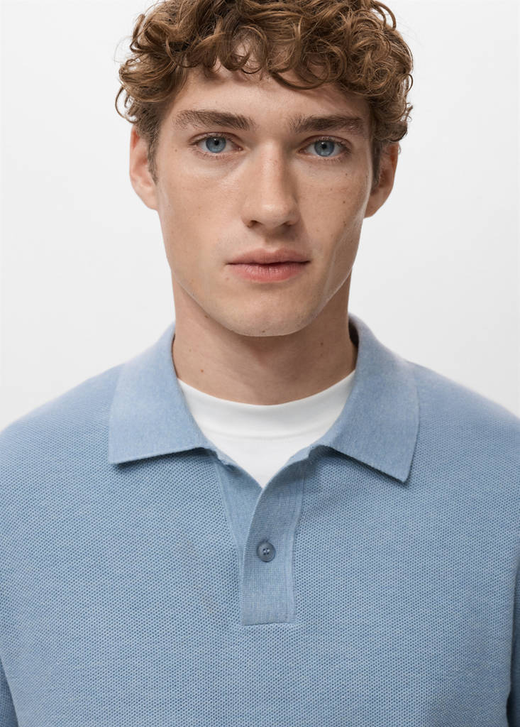 Micro-structured cotton polo shirt — Sky Blue