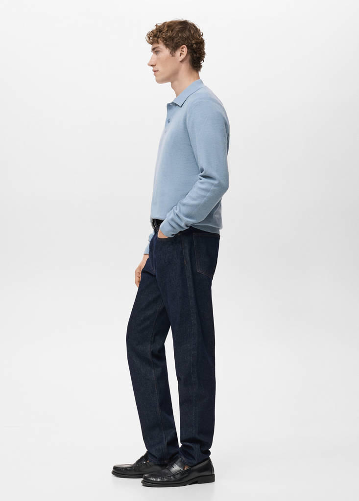 Micro-structured cotton polo shirt — Sky Blue