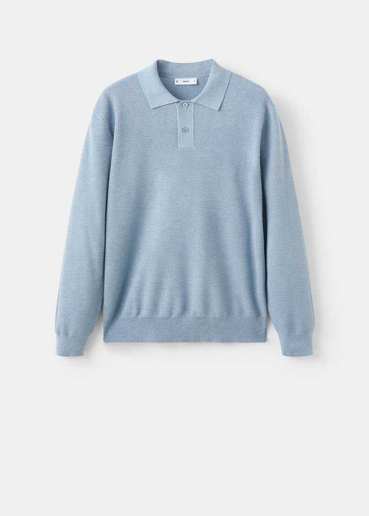 Micro-structured cotton polo shirt — Sky Blue