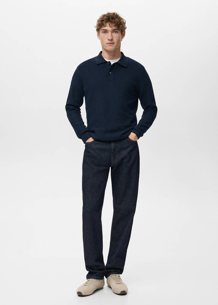 Micro-structured cotton polo shirt — Navy