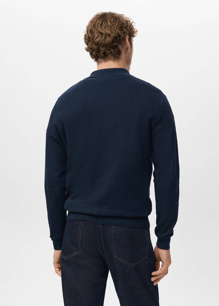 Micro-structured cotton polo shirt — Navy