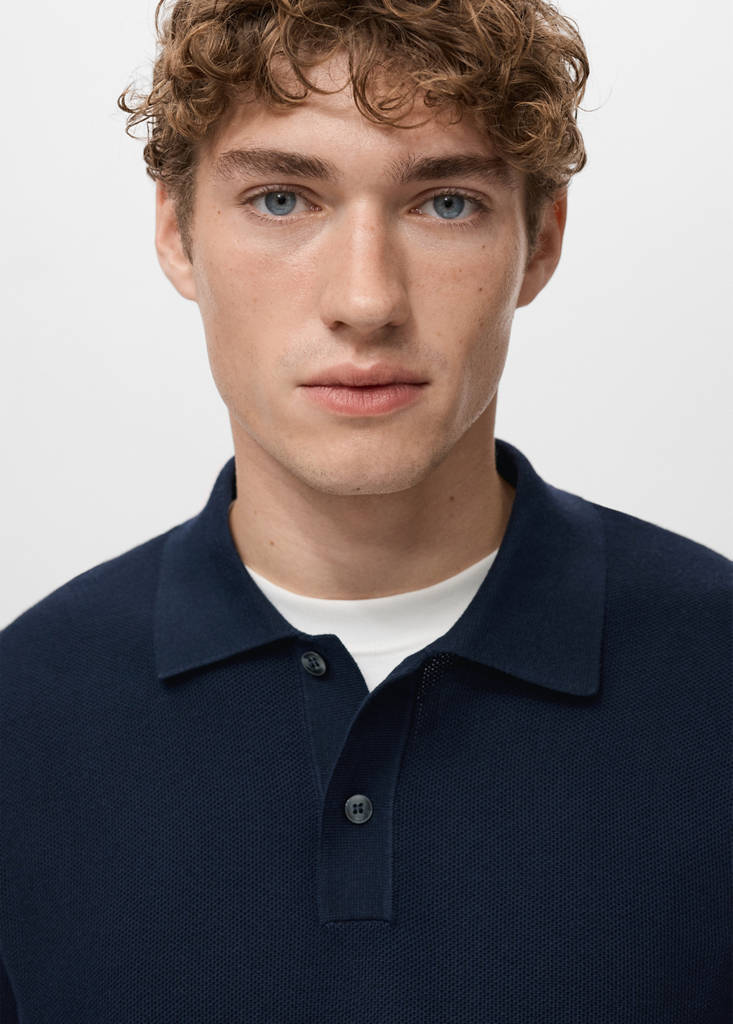 Micro-structured cotton polo shirt — Navy