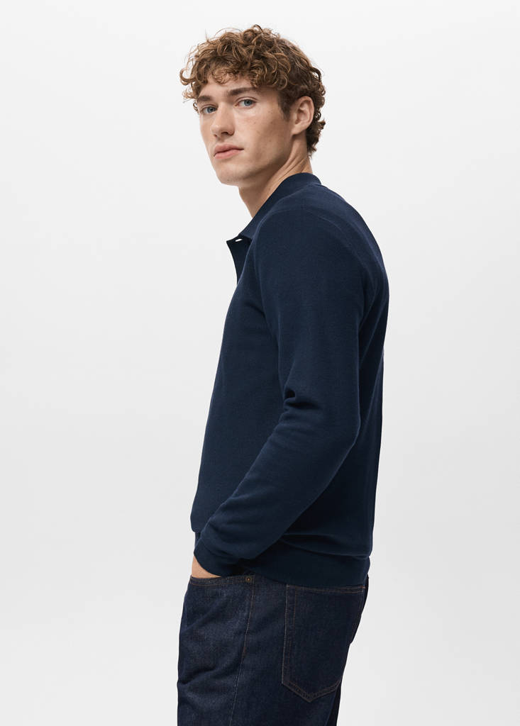 Micro-structured cotton polo shirt — Navy
