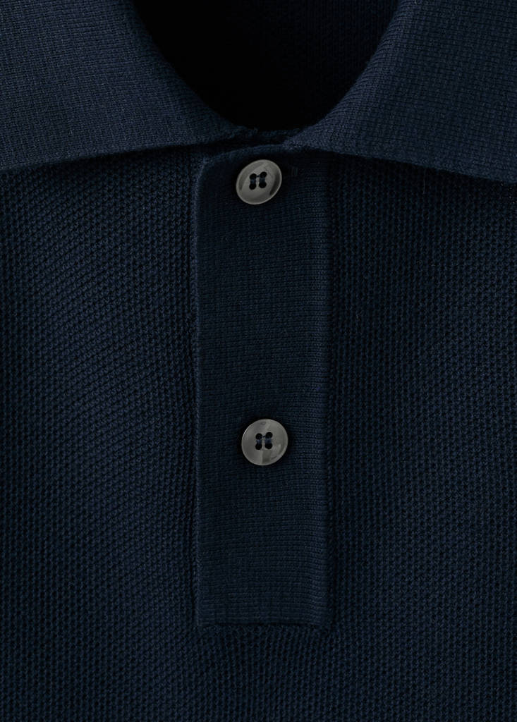 Micro-structured cotton polo shirt — Navy