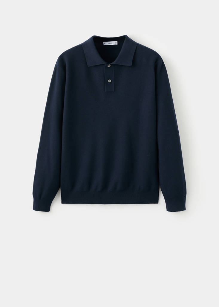 Micro-structured cotton polo shirt — Navy