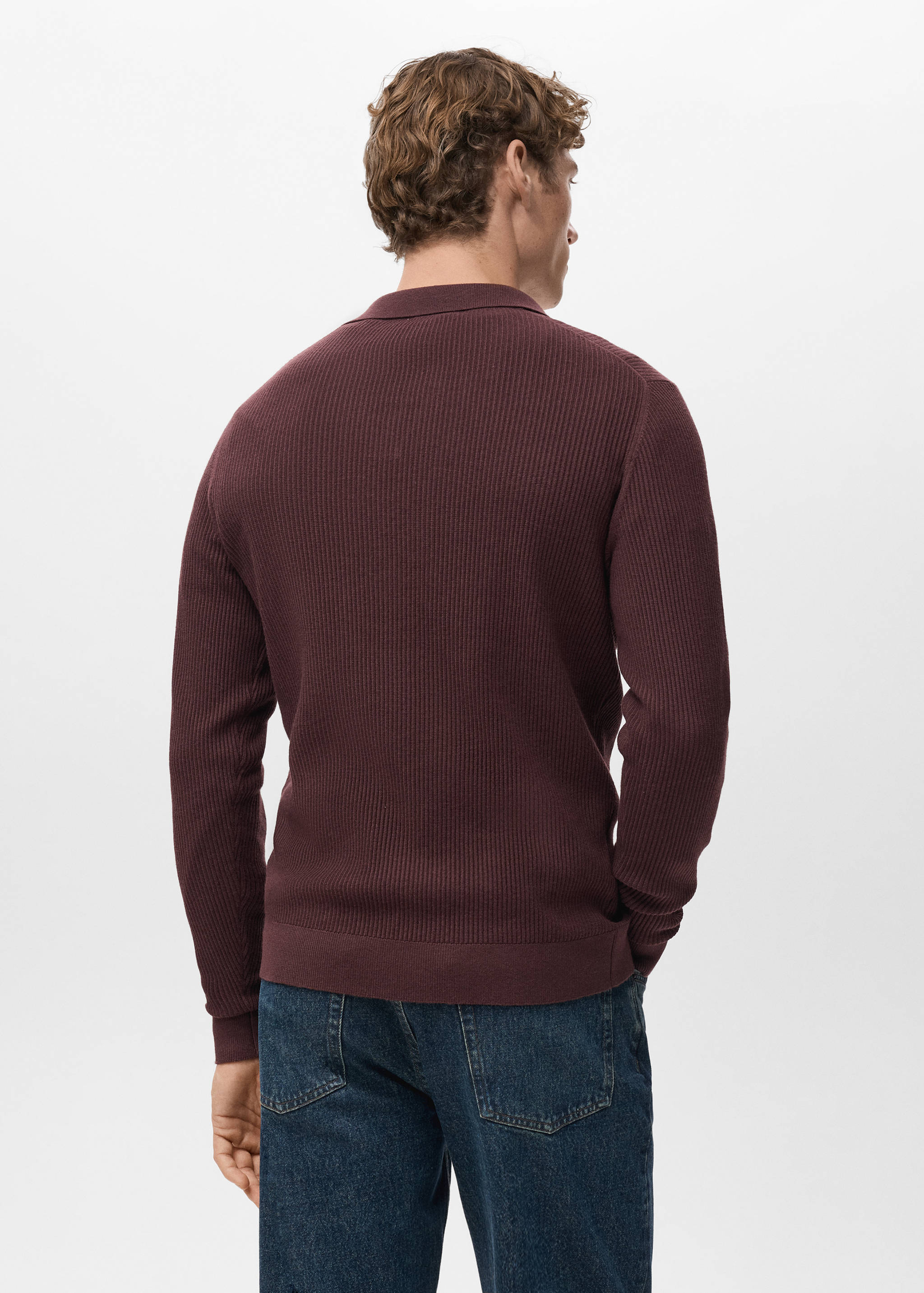 Джемпер поло из смесового хлопка в рубчик - Обратная сторона изделия