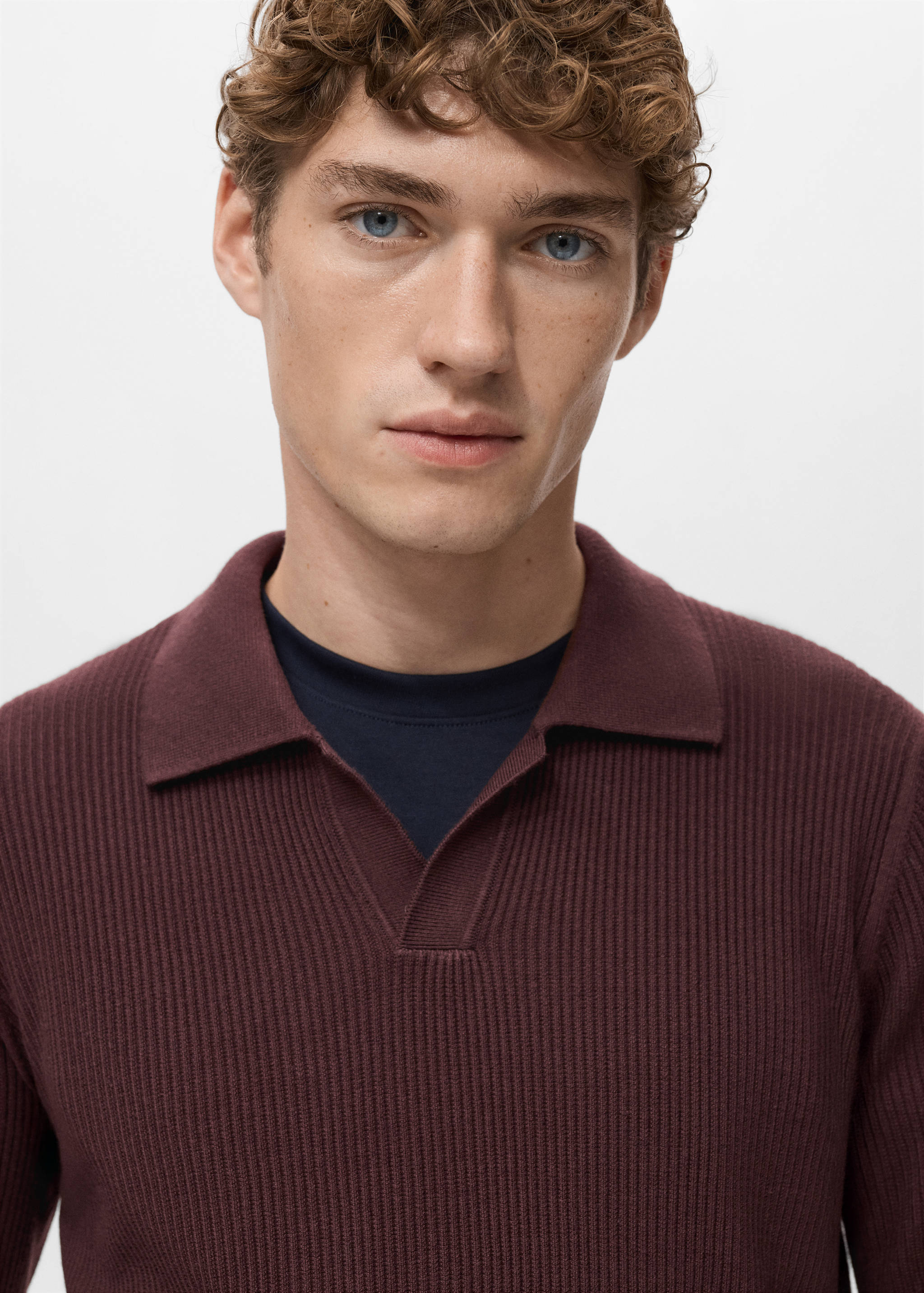 Джемпер поло из смесового хлопка в рубчик - Деталь изделия 1