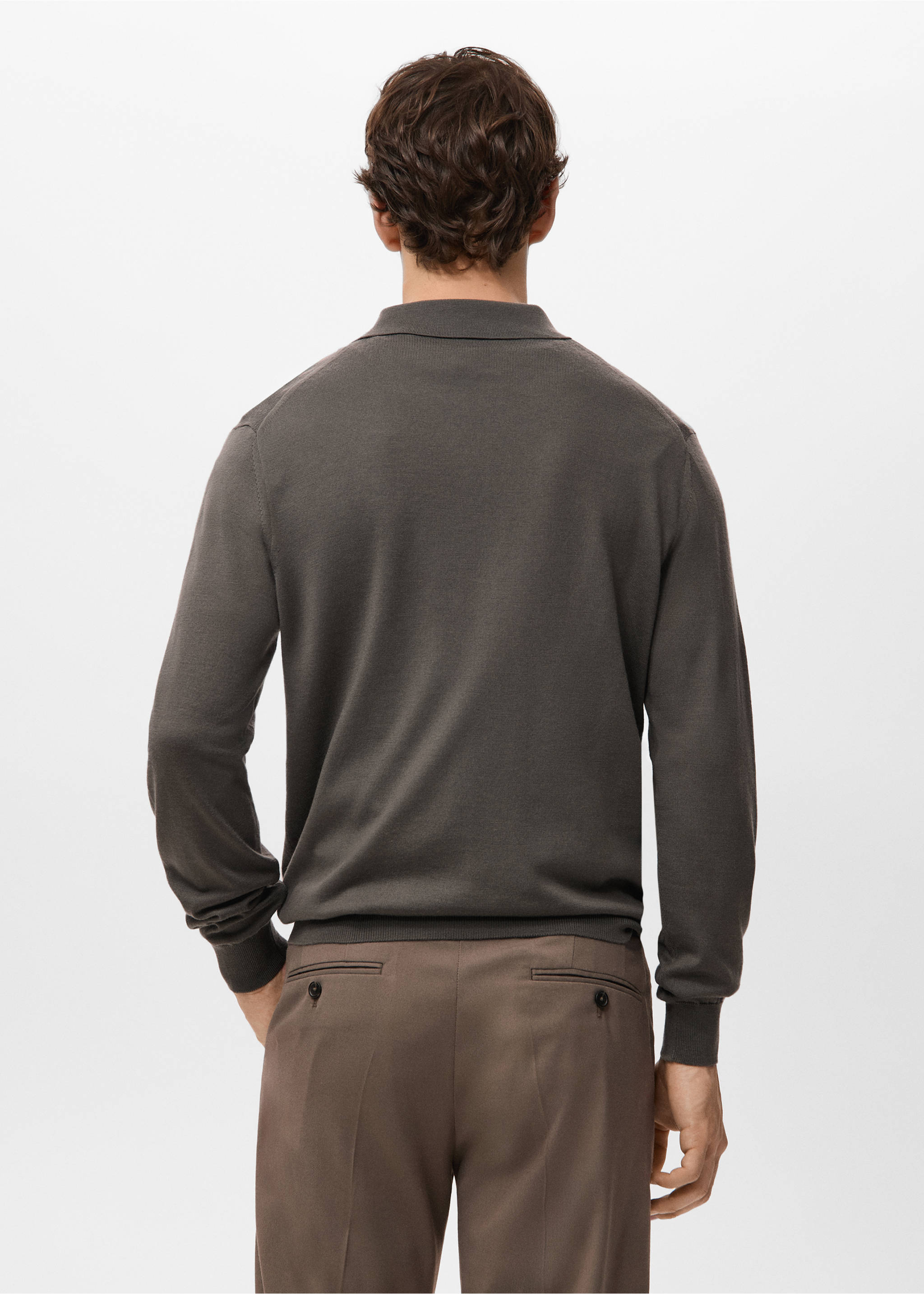 Jersey polo 100% lana merino - Reverso del artículo, Marrón medio. Ref: 27051283-00.