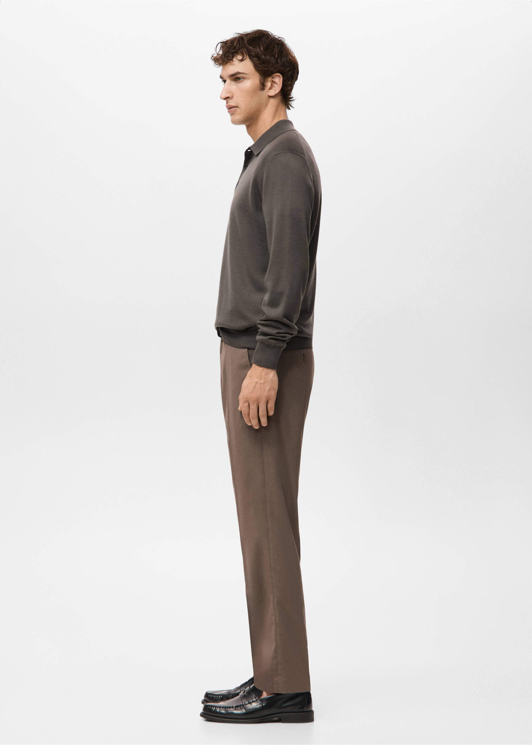 Jersey polo 100% lana merino - Detalle del artículo 2, Marrón medio. Ref: 27051283-00.