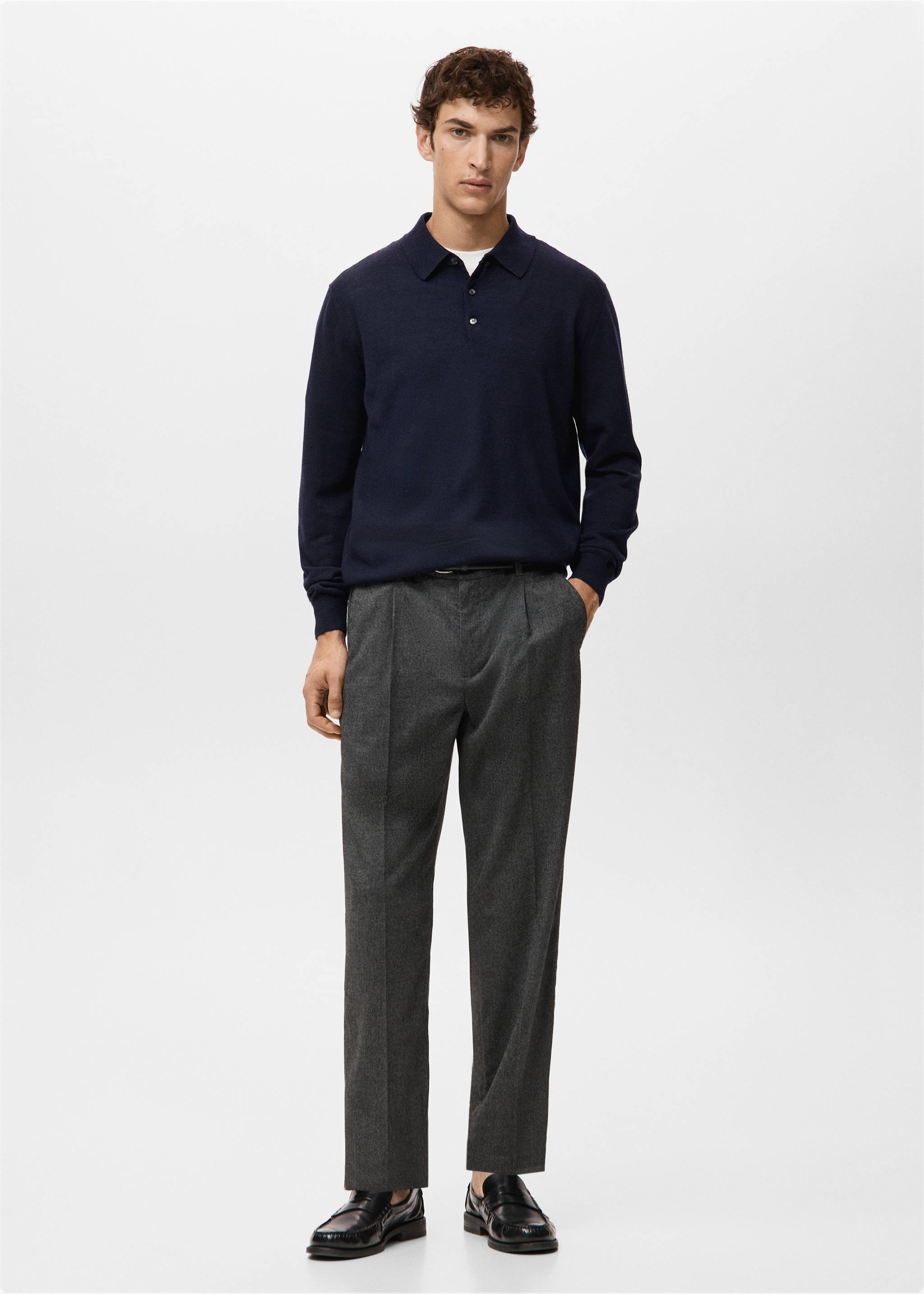 Camisola polo de 100% lã merina - Plano geral, Azul-marinho. Ref: 27051283-00.