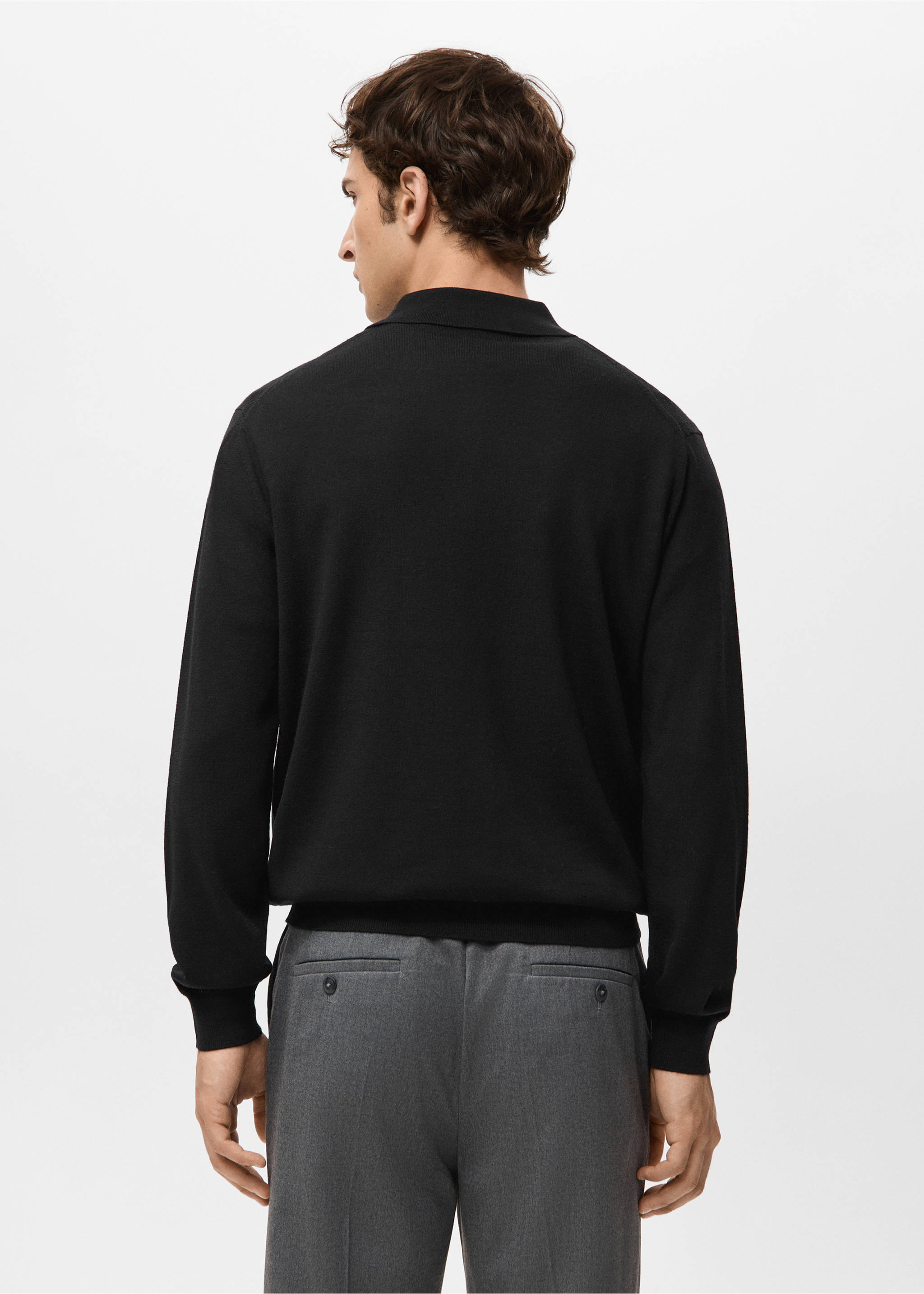 100% merino wool polo sweater - Reverse of the article, Black. Ref: 27051283-00.