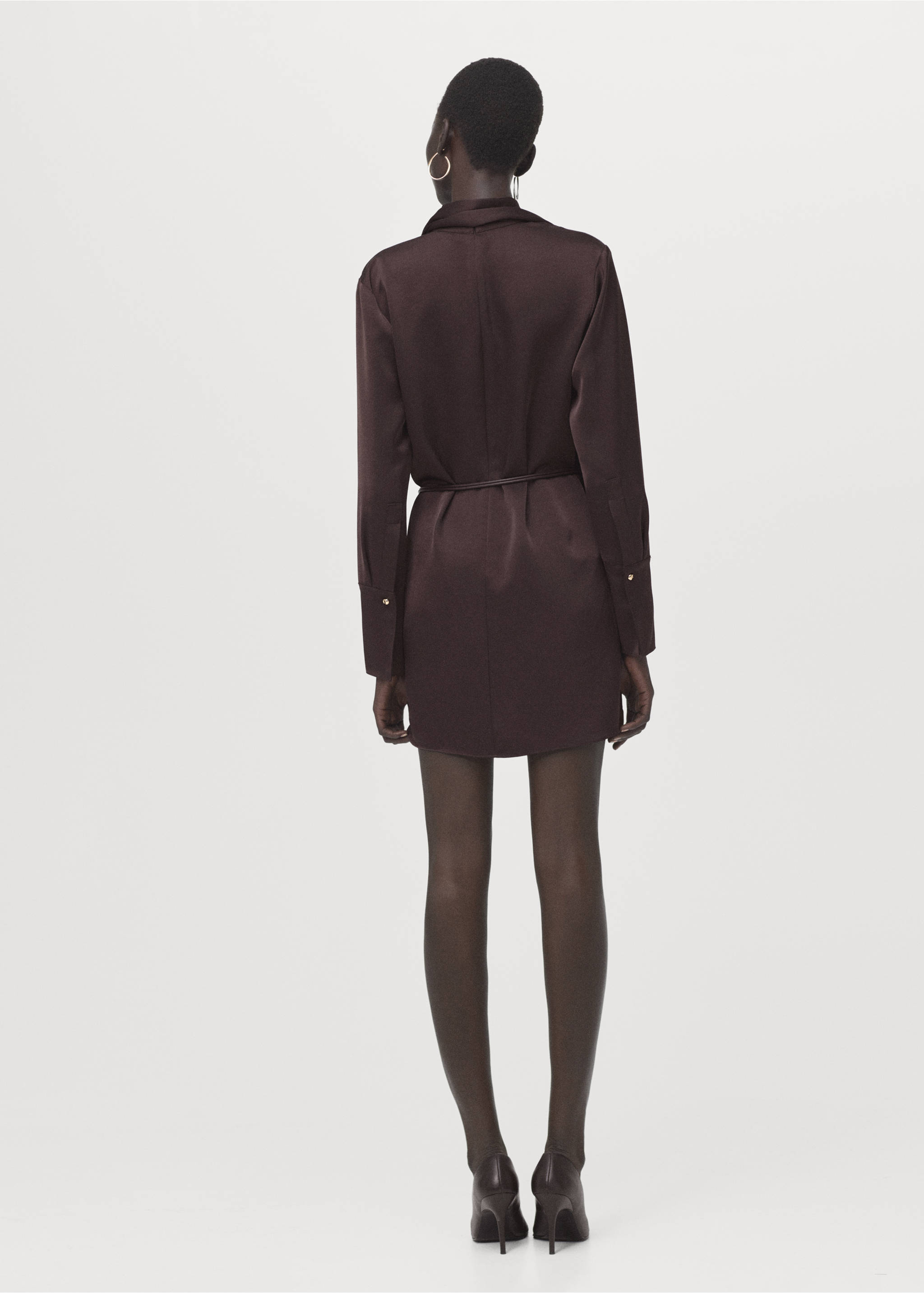 Satin dress with foulard - Reverse of the article, Brown. Ref: 27051284-00.