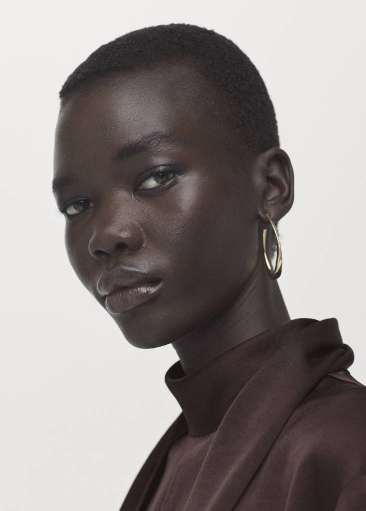 Satin dress with foulard — Brown