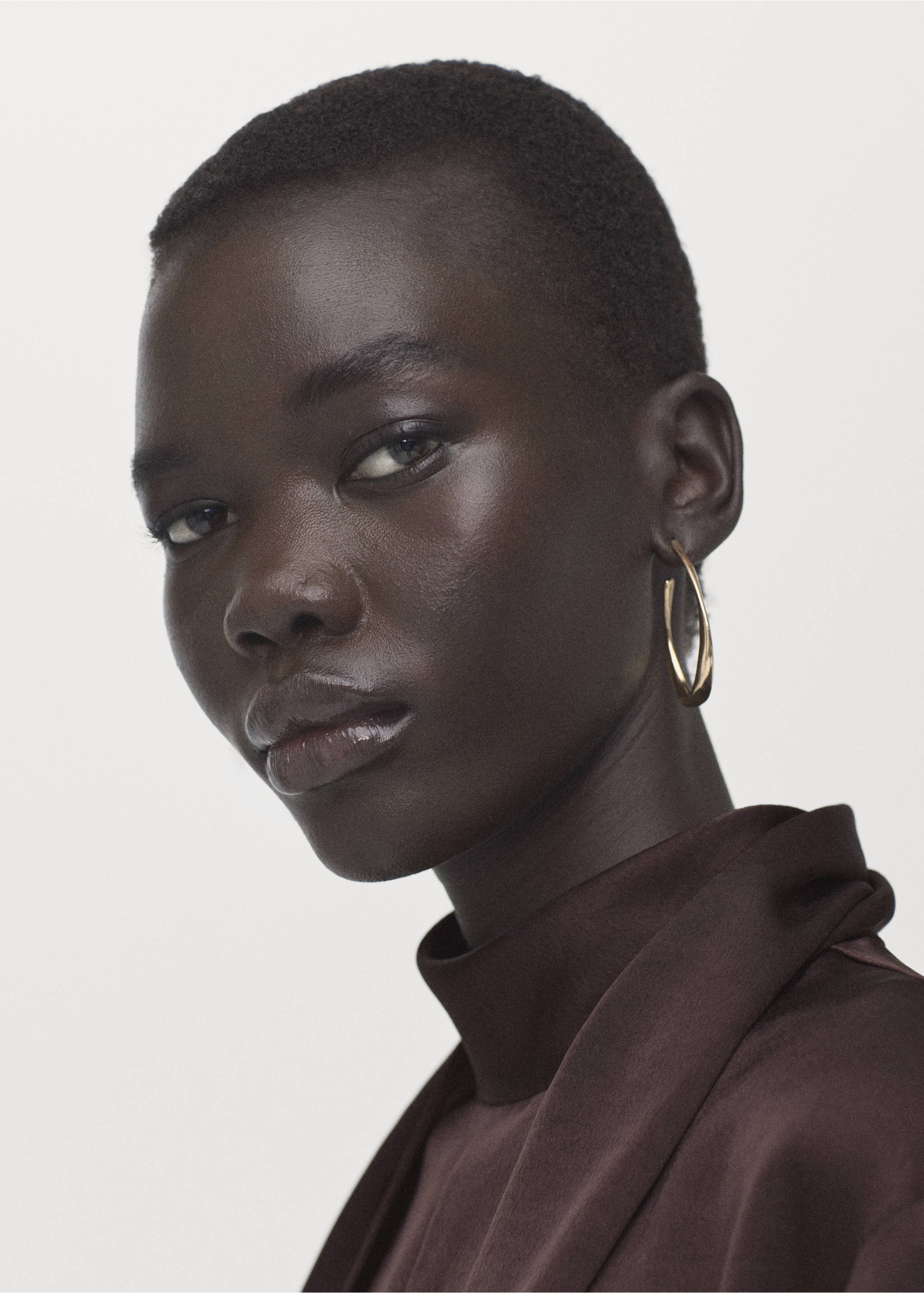 Satin dress with foulard - Details of the article 1, Brown. Ref: 27051284-00.