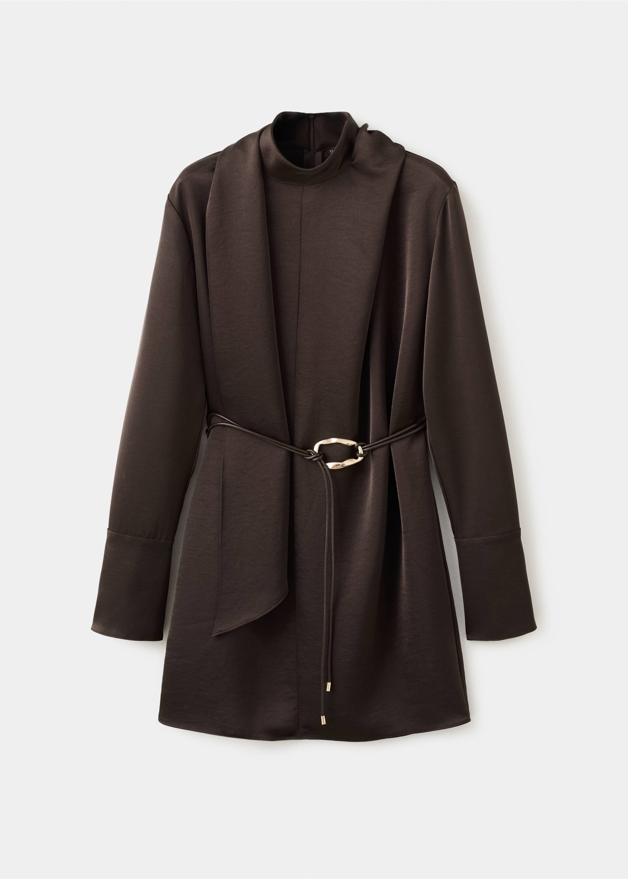 Satin dress with foulard - Article without model, Brown. Ref: 27051284-00.