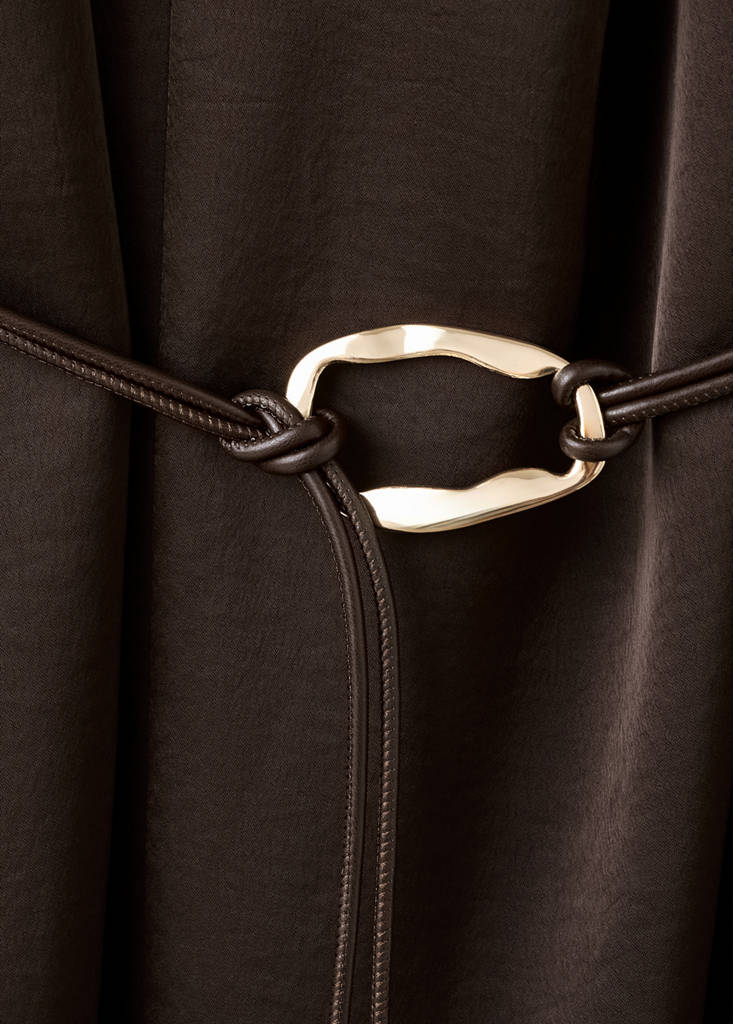 Satin dress with foulard — Brown